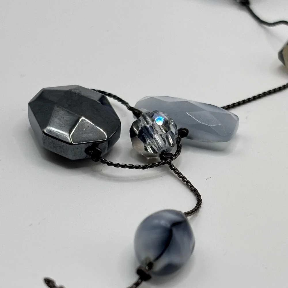 Fairy‎ Goth Beaded Long Double Strand Necklace Dabby Reid Grey Black Glass Resin
